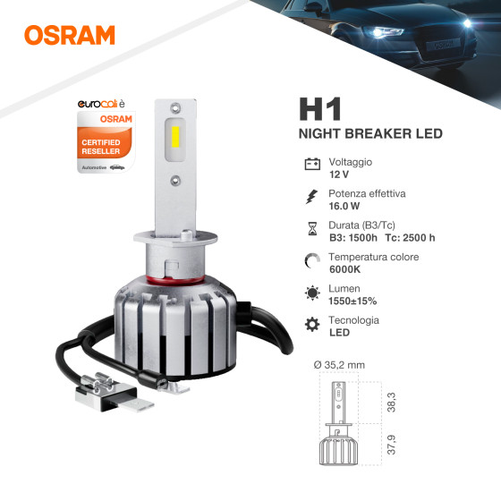 Lampadina LED Auto Night Breaker LED Plug&Play H1 12V 16W Osram