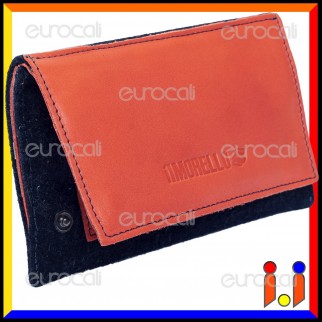 Il Morello Classic Portatabacco in Vera Pelle Arancione e Lana Cotta