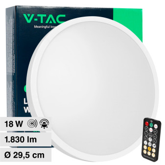 V-Tac VT-8618S Plafoniera LED Rotonda 18W SMD IP44 Sensore di Movimento e...