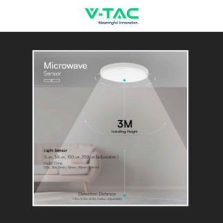 VT-8630 Plafoniera LED Rotonda 18W SMD IP44 Colore Bianco V-Tac
