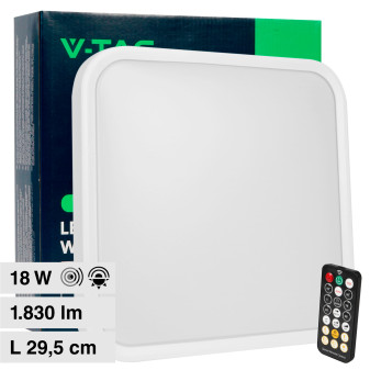 V-Tac VT-8618S Plafoniera LED Quadrata 18W SMD IP44 Sensore di Movimento e...