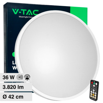 V-Tac VT-8630 Plafoniera LED Rotonda 36W SMD IP44 Sensore di Movimento e...