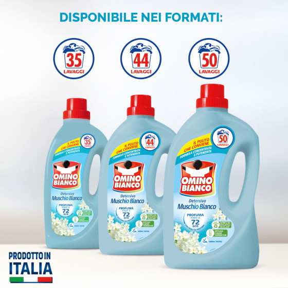 Detersivo Liquido per Lavatrice 50 Lavaggi Muschio Bianco Omino Bianco