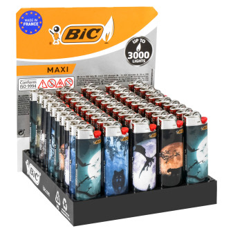 Bic Maxi J26 Accendino Grande con Fantasia Dark Forest - Box da 50 Accendini