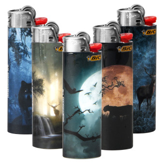 Bic Maxi J26 Accendino Grande con Fantasia Dark Forest - Serie da 5 Accendini