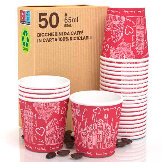 50 Bicchierini da Caffè in Carta Bio Italy Red da 65ml 50 Bicchierini da Caffè in Carta Bio Italy Red da 65ml