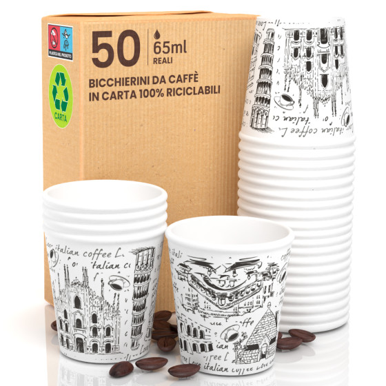 50 pz Bicchieri da caffè in carta stampati € 0,035 Cad + Iva Imballaggi360. com