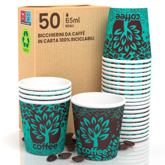 Bicchierini da Caffè in Carta Riciclabile con Fantasia Blue Forest da 65ml -...