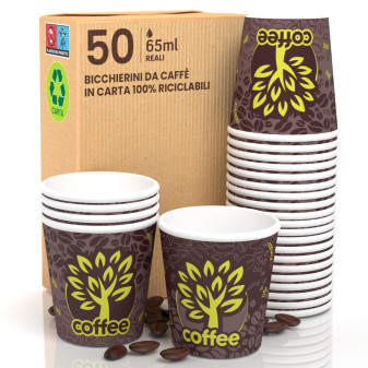 Bicchierini da Caffè in Carta Riciclabile con Fantasia Brown Forest da 65ml -...