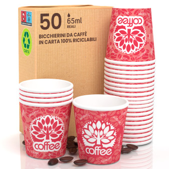 Bicchierini da Caffè in Carta Riciclabile con Fantasia Red Forest da 65ml -...