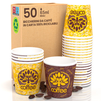 Bicchierini da Caffè in Carta Riciclabile con Fantasia Yellow Forest da 65ml...