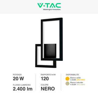 VT-11120 Lampada LED da Muro 20W CRI≥90 Colore Nero V-Tac