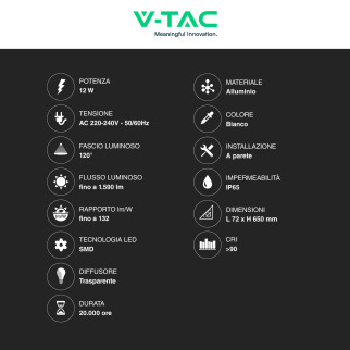 VT-11112 Lampada LED da Muro 12W SMD IP65 Bianca V-Tac