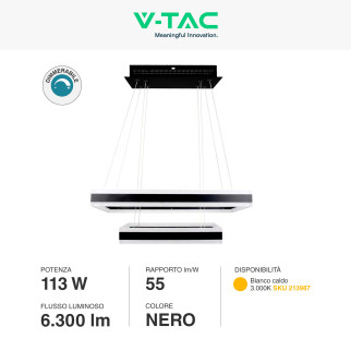 VT-101-2D Lampadario LED a Sospensione 113W SMD Nero V-Tac