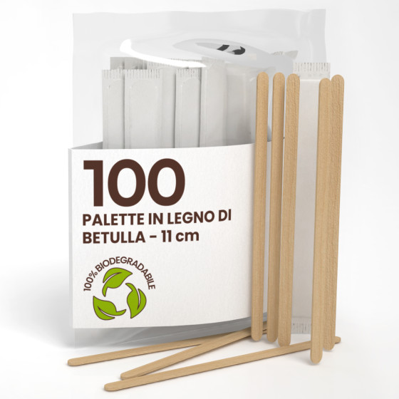 100 Palettine da Caffè Sigillate in Legno di Betulla Biodegradabile