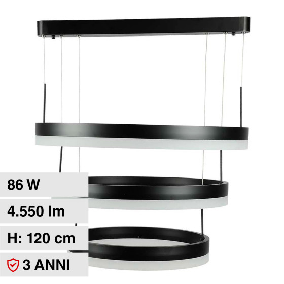 VT-82-3D Lampadario LED a Sospensione 86W SMD Nero V-Tac VT-82-3D Lampadario LED a Sospensione 86W SMD Nero V-Tac