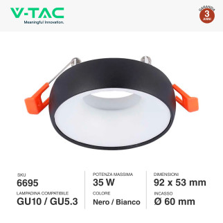 VT-980 Portafaretto Rotondo Nero per GU10 GU5.3 VT-980 V-Tac
