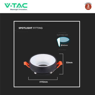 VT-980 Portafaretto Rotondo Nero per GU10 GU5.3 VT-980 V-Tac