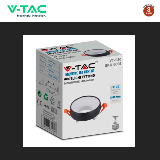 VT-980 Portafaretto Rotondo Nero per GU10 GU5.3 VT-980 V-Tac