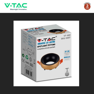 VT-980 Portafaretto Rotondo Oro e Nero per GU10 GU5.3 V-Tac