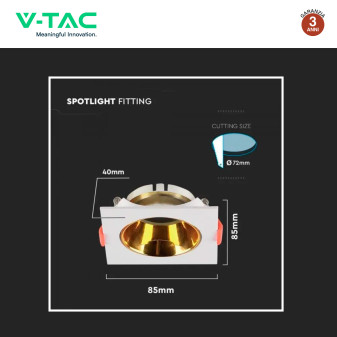 Portafaretto Quadrato Fisso Incasso Bianco Oro V-Tac VT-932
