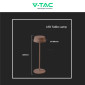 Immagine 5 - V-Tac VT-7562 Lampada LED da Tavolo 2W Touch Dimmerabile IP54 in Alluminio Colore Corten con Batteria Ricaricabile - SKU 6821