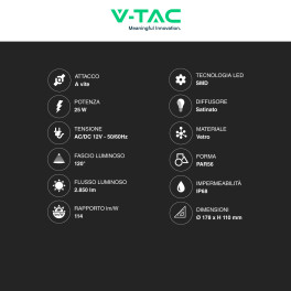 VT-12125 Lampada LED PAR56 25W IP68 da Piscina 12V in Vetro V-Tac