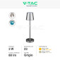 Immagine 4 - V-Tac VT-7703 Lampada LED da Tavolo 3W Touch Dimmerabile Batteria Ricaricabile con USB C Colore Grigio - SKU 10187 / 10188