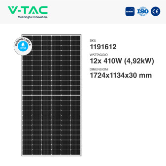 12 Pannelli Solari Fotovoltaici 410W IP68 TIER 1 Telaio Nero V-Tac