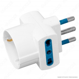 Adattatore Triplo Colore Bianco con Presa Schuko e Spina 16A - per