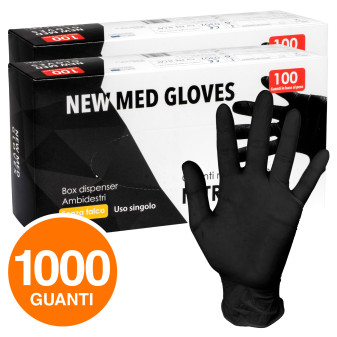 New Med Gloves Karbon Guanti Monouso Neri in Nitrile Senza Talco - 1000 Guanti