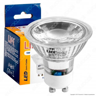 Life PAR16 Lampadina LED GU10 5W Faretto Spotlight COB in Vetro 38° -