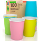 Bicchieri in Carta Riciclabile Mix di Colori Verde Rosa Azzurro e Giallo da 200ml - Confezione da 100