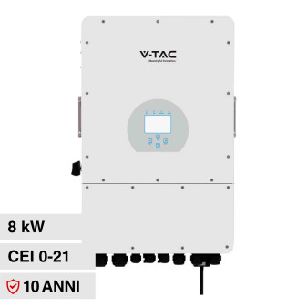 V-Tac Inverter Fotovoltaico Trifase Ibrido On-Grid / Off-Grid 8kW Garanzia 10...