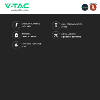VT-48280 Batteria LiFePO4 14.33KWh IP65 Fotovoltaico V-Tac