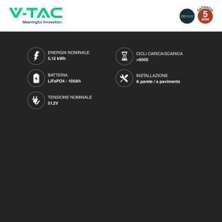 VT-48100 Batteria LiFePO4 5.12KWh IP65 Fotovoltaico V-Tac