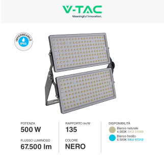 VT-48500 Faro LED 500W SMD IP65 Colore Nero V-Tac