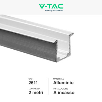 V-Tac VT-8117 Profilo Piatto Slim per Neon Flex a Incasso Senza Copertura 2 metri