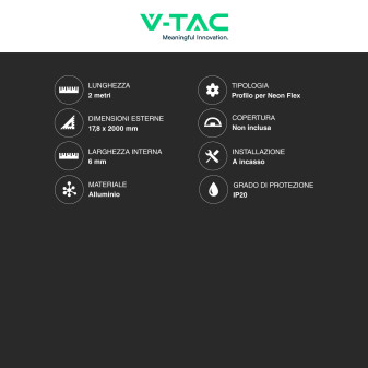 V-Tac VT-8117 Profilo Piatto Slim per Neon Flex a Incasso Senza Copertura 2 metri