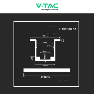 V-Tac VT-8117 Profilo Piatto Slim per Neon Flex a Incasso Senza Copertura 2 metri