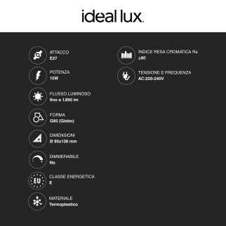 Acquista Ideal Lux Lampadina LED E27 15W Globo G95