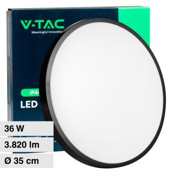 V-Tac VT-8630 Plafoniera LED Rotonda 36W SMD IP44 Colore Nero - SKU 76391 /...