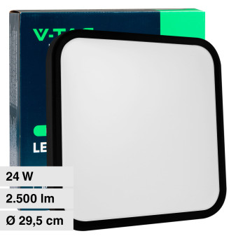 V-Tac VT-8624 Plafoniera LED Quadrata 24W SMD IP44 Colore Nero - SKU 76451 /...