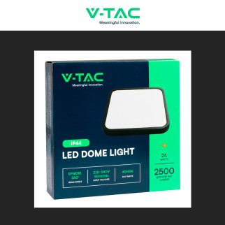 VT-8624 Plafoniera LED Quadrata 24W SMD IP44 Colore Nero V-Tac
