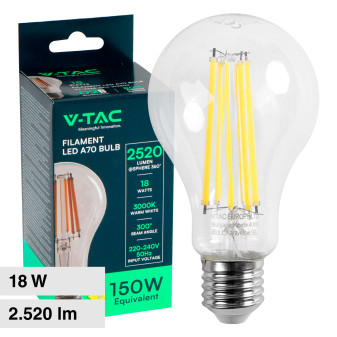 V-Tac VT-2328 Lampadina LED E27 18W A70 Filament Vetro Trasparente - SKU 212802