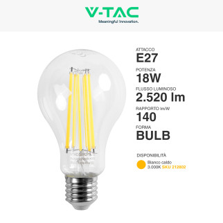 VT-2328 Lampadina LED E27 18W A70 Filament Vetro V-Tac