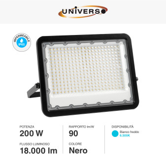 Universo Faro LED 200W SMD IP65 Chip Lumileds Colore Nero