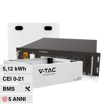V-Tac VT48100E-P2 Batteria BMS Rack LiFePO4 51.2V 100Ah 5.12kWh per...