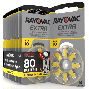 Rayovac Extra 80 Batterie per Protesi Acustiche Misura 10 Zinco Aria...