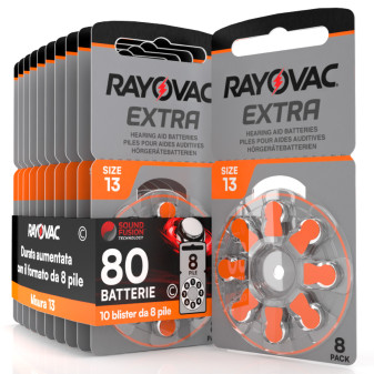Rayovac Misura 13 80 Batterie per Apparecchi Acustici 10 blister 8 pile